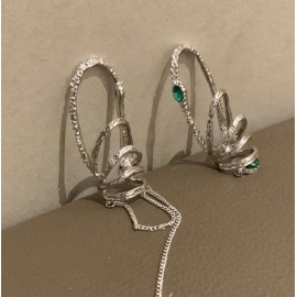 Unique high-end feeling, asymmetric diamond studded tassel elf ear bone clip earrings, niche design, personalized ear hanging earrings for women