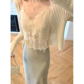Spring French Tea Break Pure Desire Design Sense Small Fragrant Style Lace Strap Bottom Knitted Cardigan Top for Women