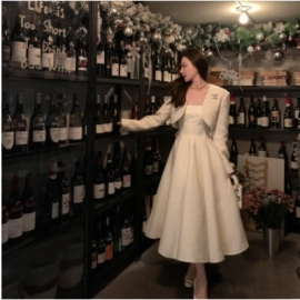 White Hepburn dress, new suspender dress, small white dress, waist cinched, daily wearable dress, light wedding dress