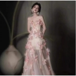 One shoulder evening dress for women, niche high-end French high-end feeling, host super fairy light gauze vocal evening dress dress