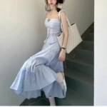 Edge skirt children's spring and summer new splicing set spaghetti strap skirt