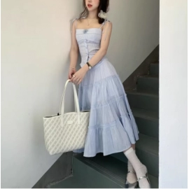 Edge skirt children's spring and summer new splicing set spaghetti strap skirt