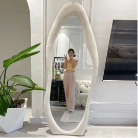 Cream mirror, full body dressing mirror, irregular fitting mirror, home bedroom, irregular mango, floor standing clothing store fitting mirror