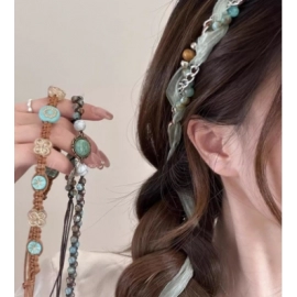 Bohemian style retro woven headband, women's ethnic style headband accessories, waist chain belt, women's necklace